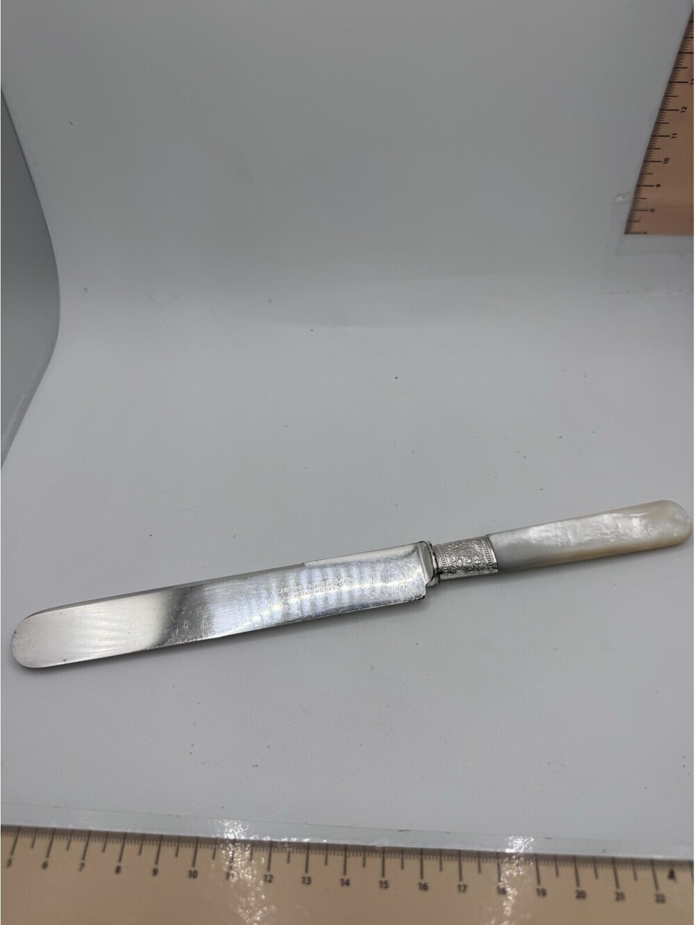 MOTHER OF PEARL STERLING SILVER Dinner Table KNIFE Vtg 9” Landers Frary & Clark